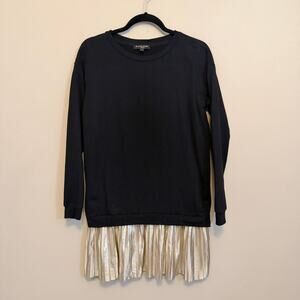 Massimo Fabbro Italy Sweatshirt Dress XS Black Metallic Gold Pleated Hem Chic